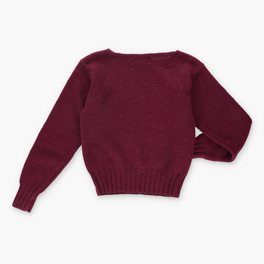 Vintage RALPH LAUREN Pheasant Bird 100% Wool Hand Knit Burgundy Sweater (S-M)