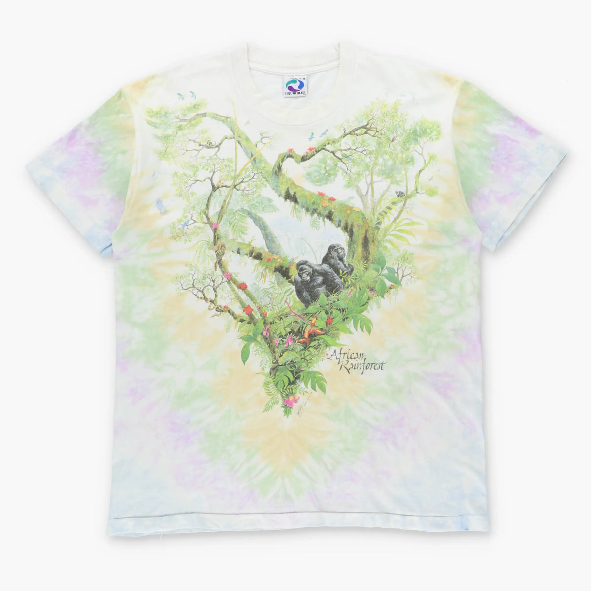 Vintage 1992 LIQUID BLUE African Rainforest Pastel Multicolour Tie Dye Single Stitch Tee USA Made (XL) Vintage Sole Melbourne