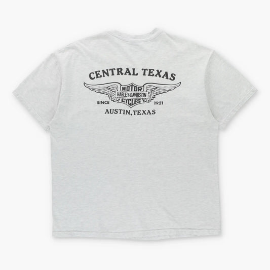 Vintage HARLEY DAVIDSON Austin Texas Double Sided Light Grey T-Shirt USA Made (XL)