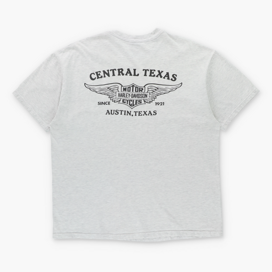 Vintage HARLEY DAVIDSON Austin Texas Double Sided Light Grey T-Shirt USA Made (XL) Vintage Sole Melbourne