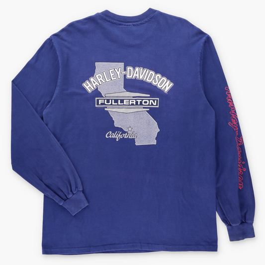 Vintage HARLEY DAVIDSON Cruisin California Glitter Graphic Navy Long Sleeve Tee USA Made (XL TALL) Vintage Sole Melbourne