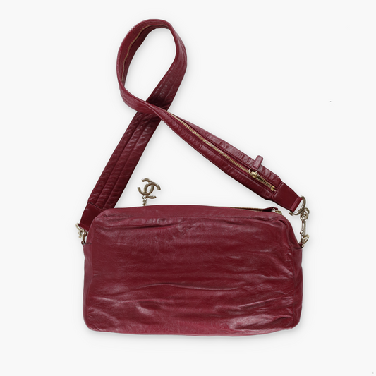 CHANEL 'Scales' Red Leather Camera Bag Italy Made