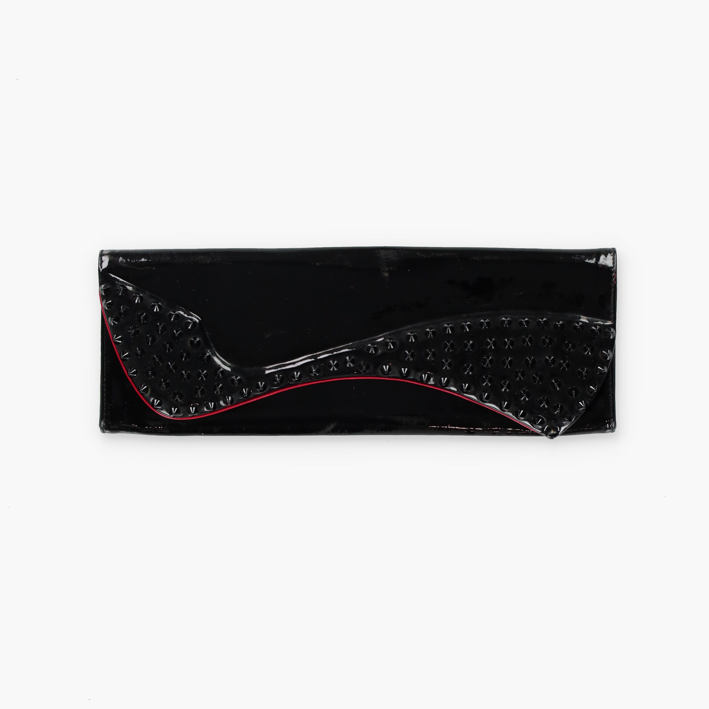 CHRISTIAN LOUBOUTIN Black Patent Leather 'Pigalle' Spike Clutch France Made