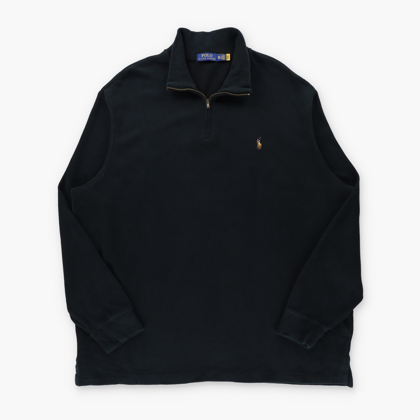 RALPH LAUREN POLO Black Embroidered Logo French Rib Knit 1/4 Zip Sweatshirt (XXL)