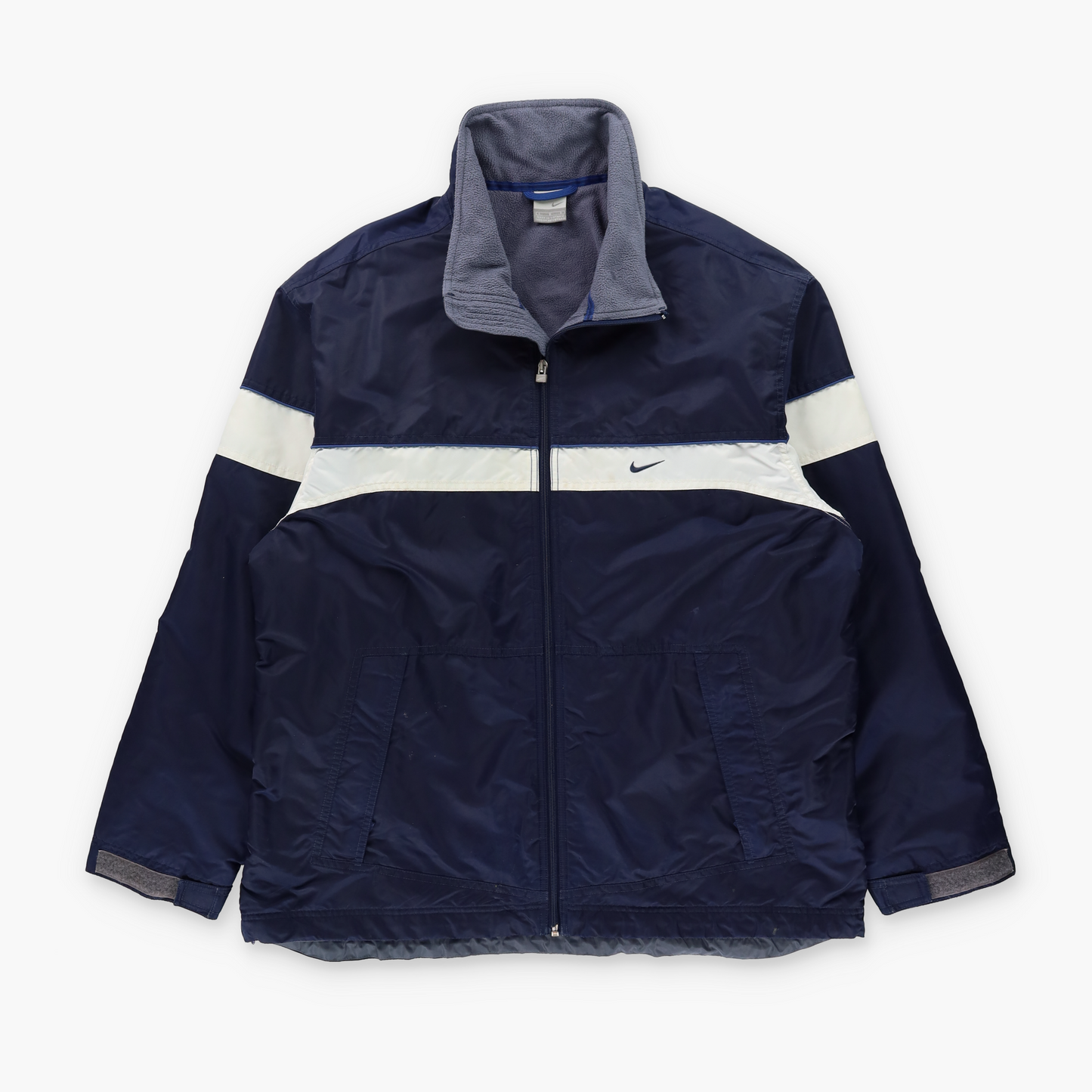 NIKE Fleece Lined Blue & White Embroidered Swoosh Logo Full Zip Jacket (L)