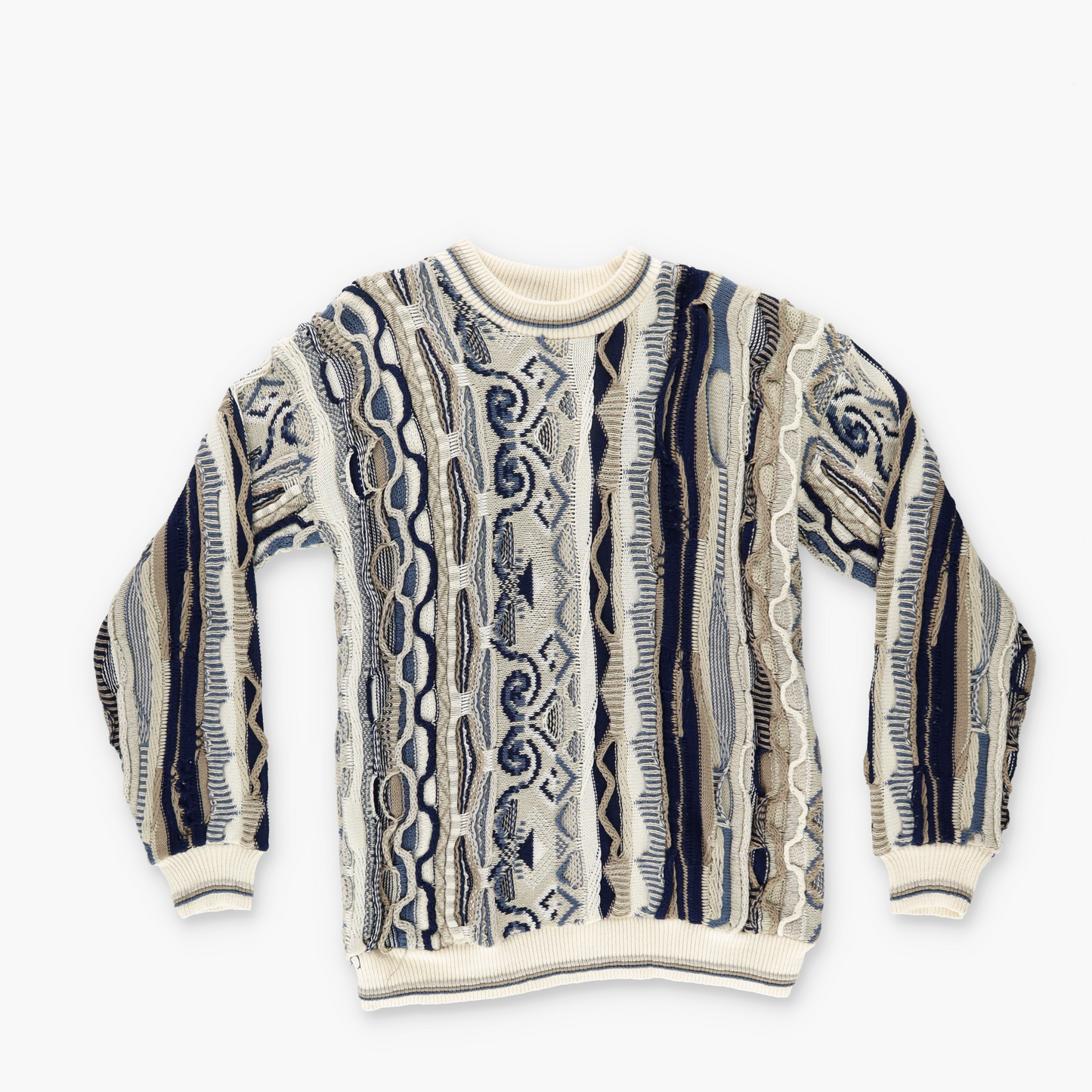 OLD GLORY Blues & Browns Coogi Style Knit Sweater (L)