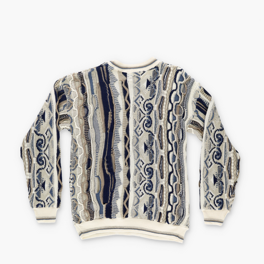 OLD GLORY Blues & Browns Coogi Style Knit Sweater (L)
