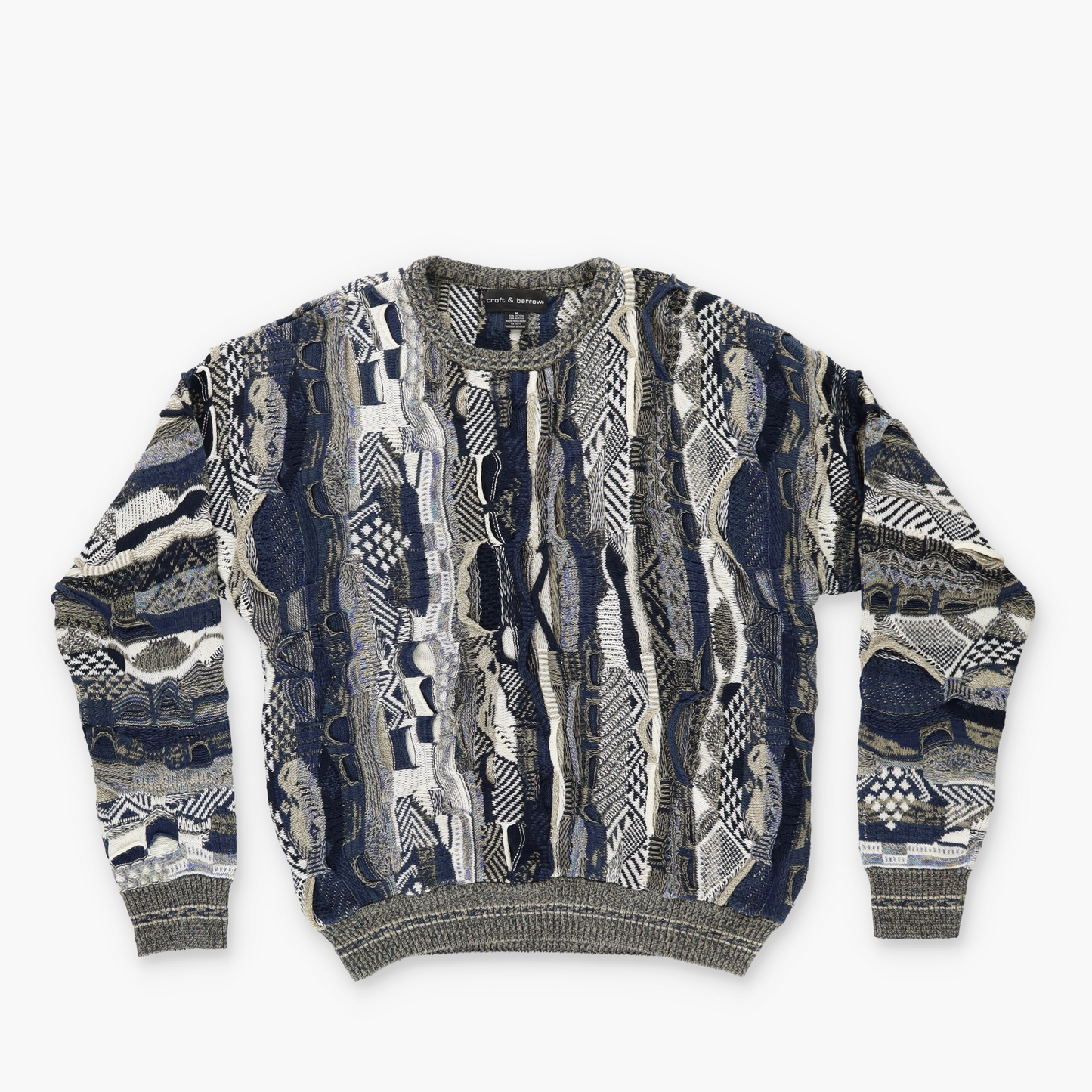 CROFT & BARROW Navy & White Tri Colour Coogi Style Knit Sweater (L)