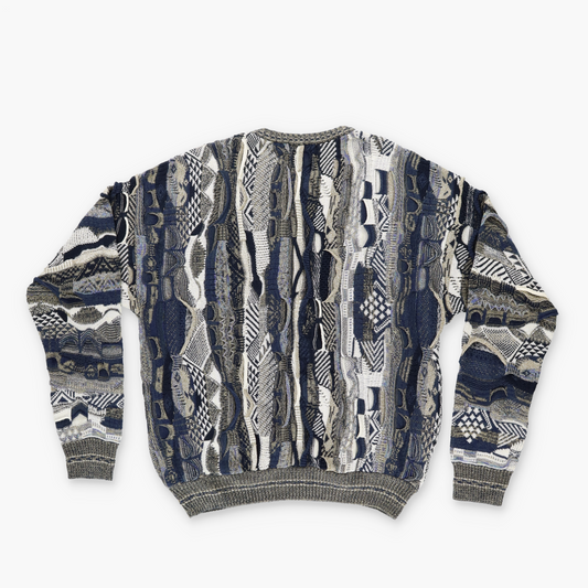 CROFT & BARROW Navy & White Tri Colour Coogi Style Knit Sweater (L)