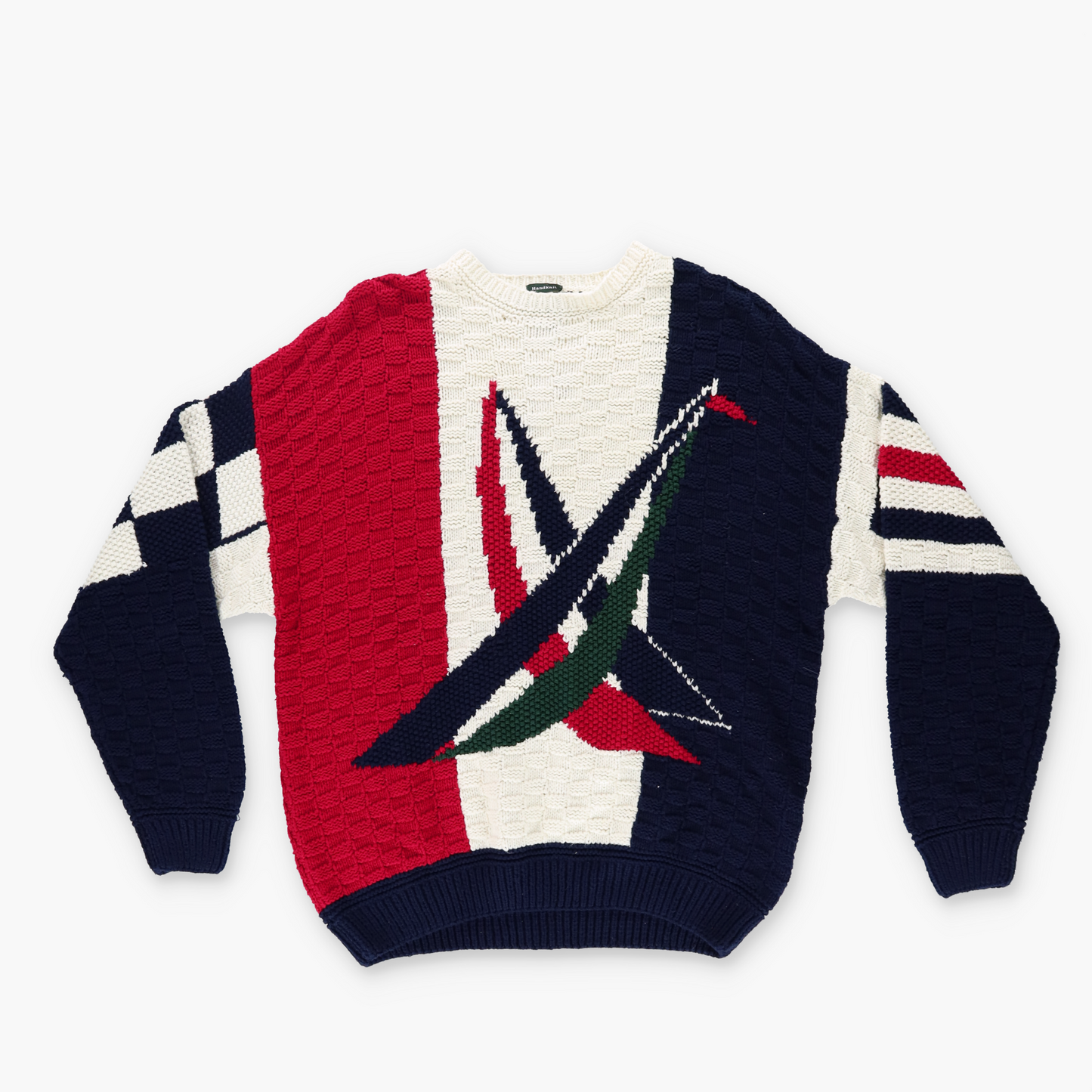 NAUTICA Tri-Colour Knitted Logo Hand Knit 100% Cotton Sweater (M-L)