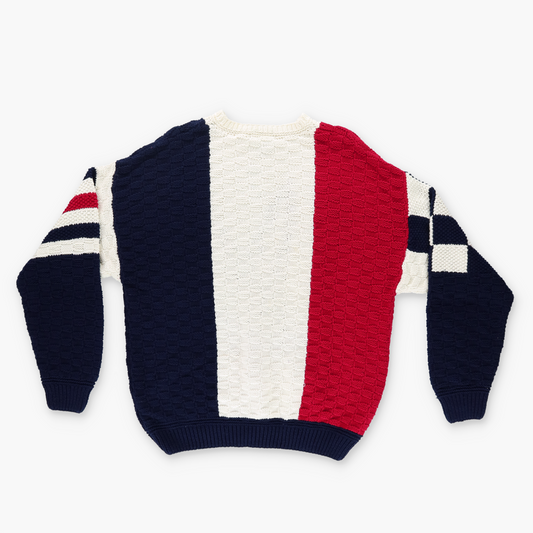 NAUTICA Tri-Colour Knitted Logo Hand Knit 100% Cotton Sweater (M-L)