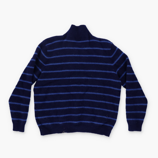 RALPH LAUREN Blue & Navy Nautical Striped Woollen 1/4 Zip Sweater (S-M)