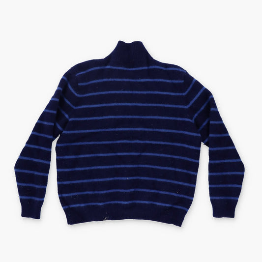 RALPH LAUREN Blue & Navy Nautical Striped Woollen 1/4 Zip Sweater (S-M) Vintage Sole Melbourne