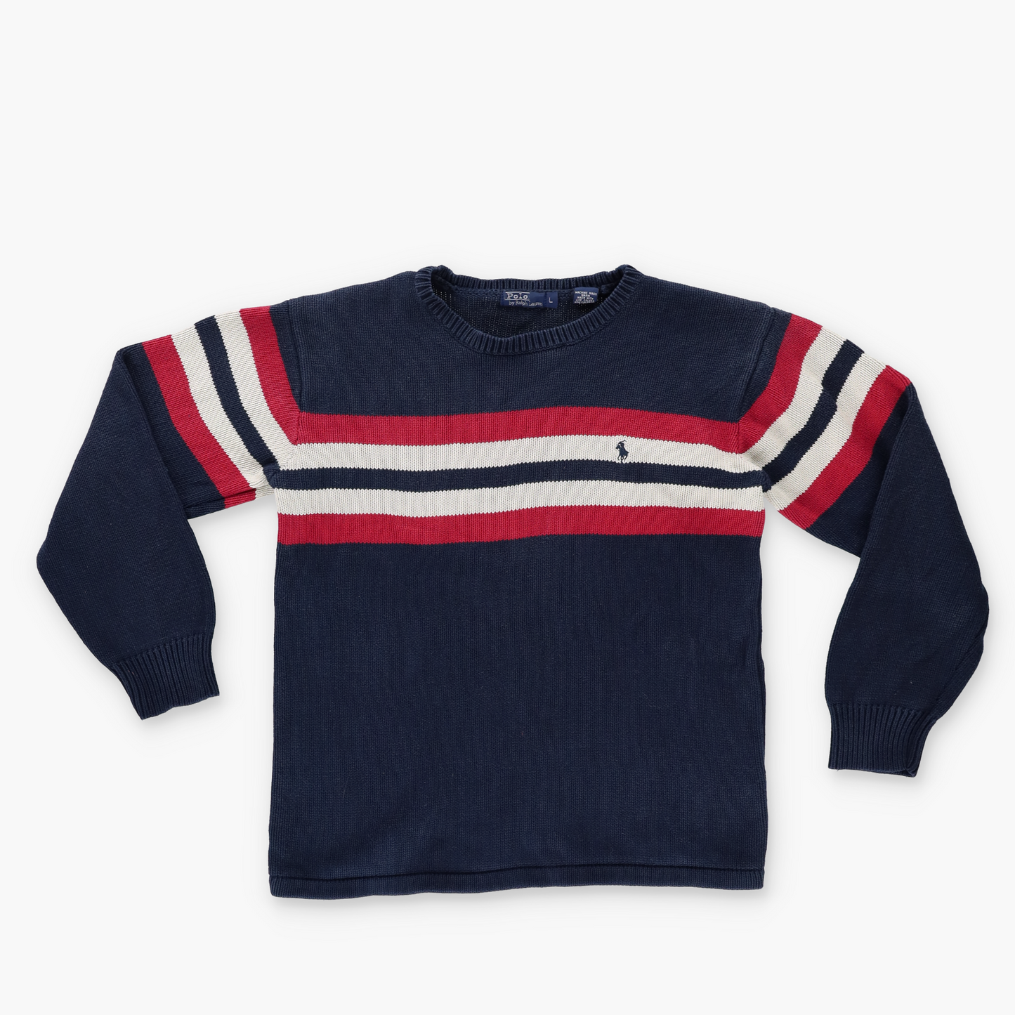 RALPH LAUREN POLO Vintage 'Japan Made' Tri-Colour Striped Knit Sweater (S)