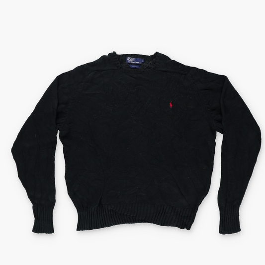 RALPH LAUREN POLO Black 100% Cotton Knit Sweater (L)