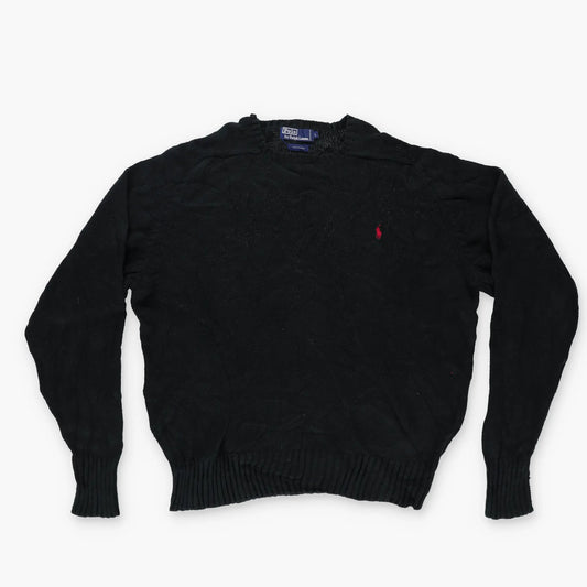 RALPH LAUREN POLO Black 100% Cotton Knit Sweater (L) Vintage Sole Melbourne