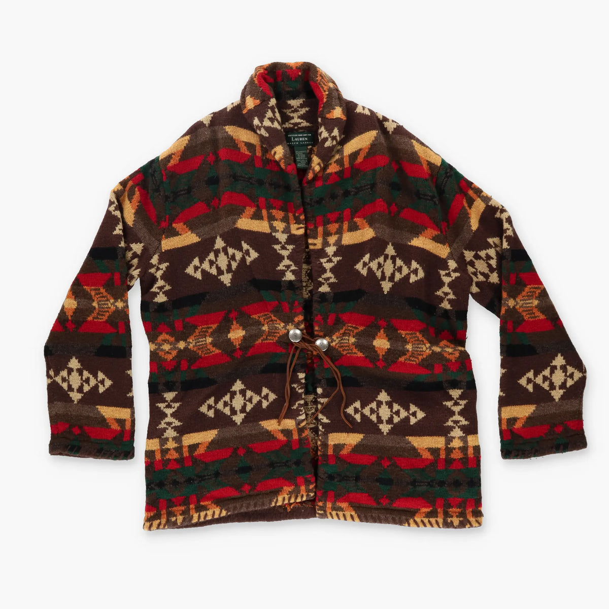 RALPH LAUREN 'Lauren' Aztec Printed Hand Knit Lambswool Cardigan (L) Vintage Sole Melbourne