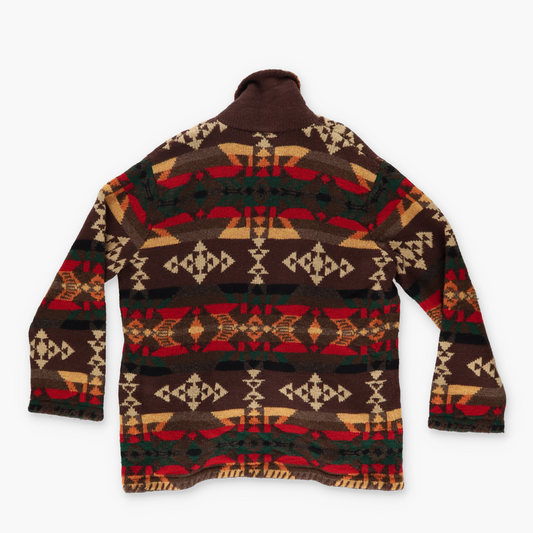 RALPH LAUREN 'Lauren' Aztec Printed Hand Knit Lambswool Cardigan (L)