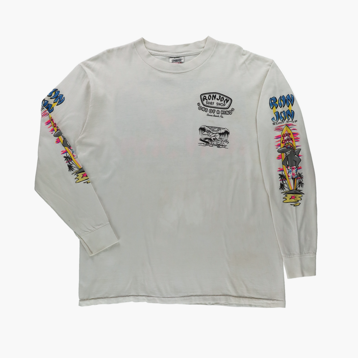 Ron Jon Surf Shop 1989 Cocoa Beach USA Made Single Stitch Long Sleeve Vintage Tee (L-XL)