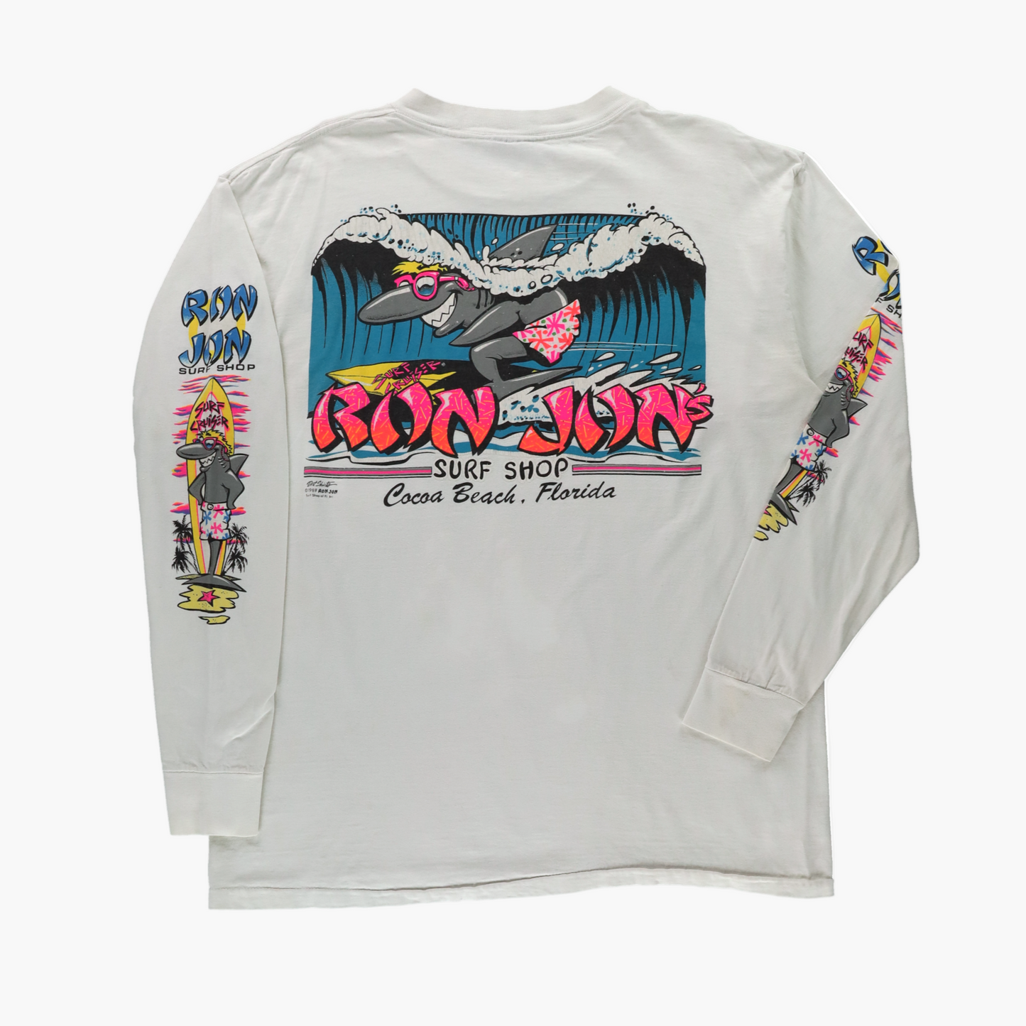 Ron Jon Surf Shop 1989 Cocoa Beach USA Made Single Stitch Long Sleeve Vintage Tee (L-XL)