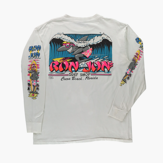 Ron Jon Surf Shop 1989 Cocoa Beach USA Made Single Stitch Long Sleeve Vintage Tee (L-XL)