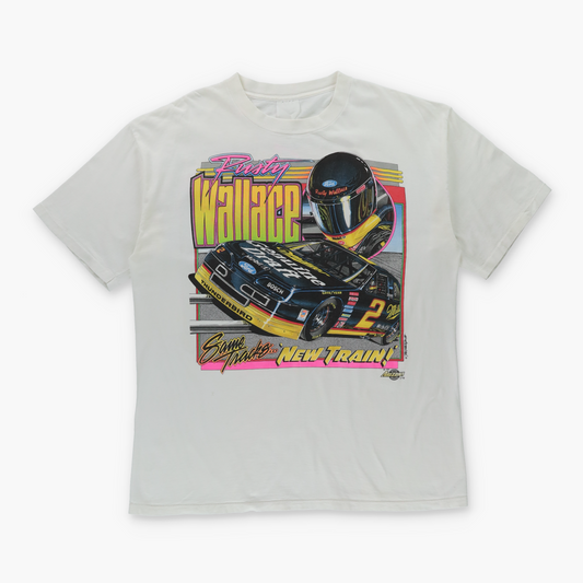 Rusty Wallace NASCAR 1994 "Same Tracks New Train" Double Sided White Vintage T-Shirt (L)
