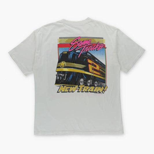 Rusty Wallace NASCAR 1994 "Same Tracks New Train" Double Sided White Vintage T-Shirt (L) Vintage Sole Melbourne