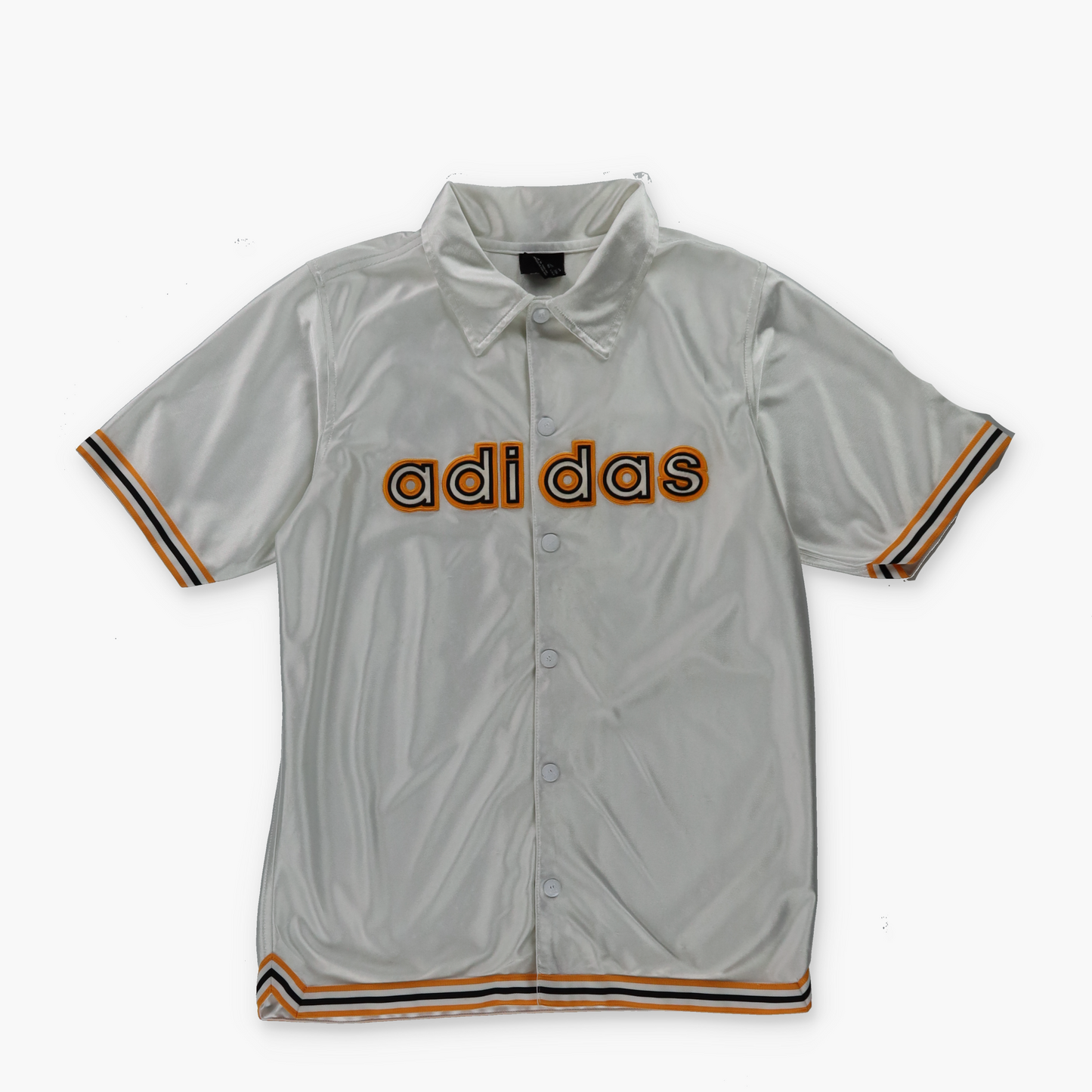 ADIDAS Vintage Baseball Style Yellow Embroidered White Satin Jersey (XS-S)