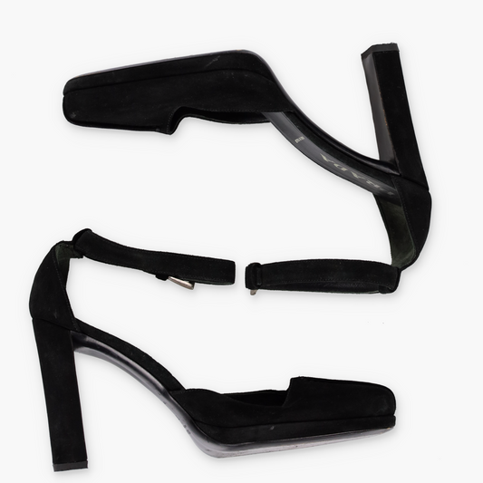 PRADA Suede Stitch Black Italy Made Heels (38)