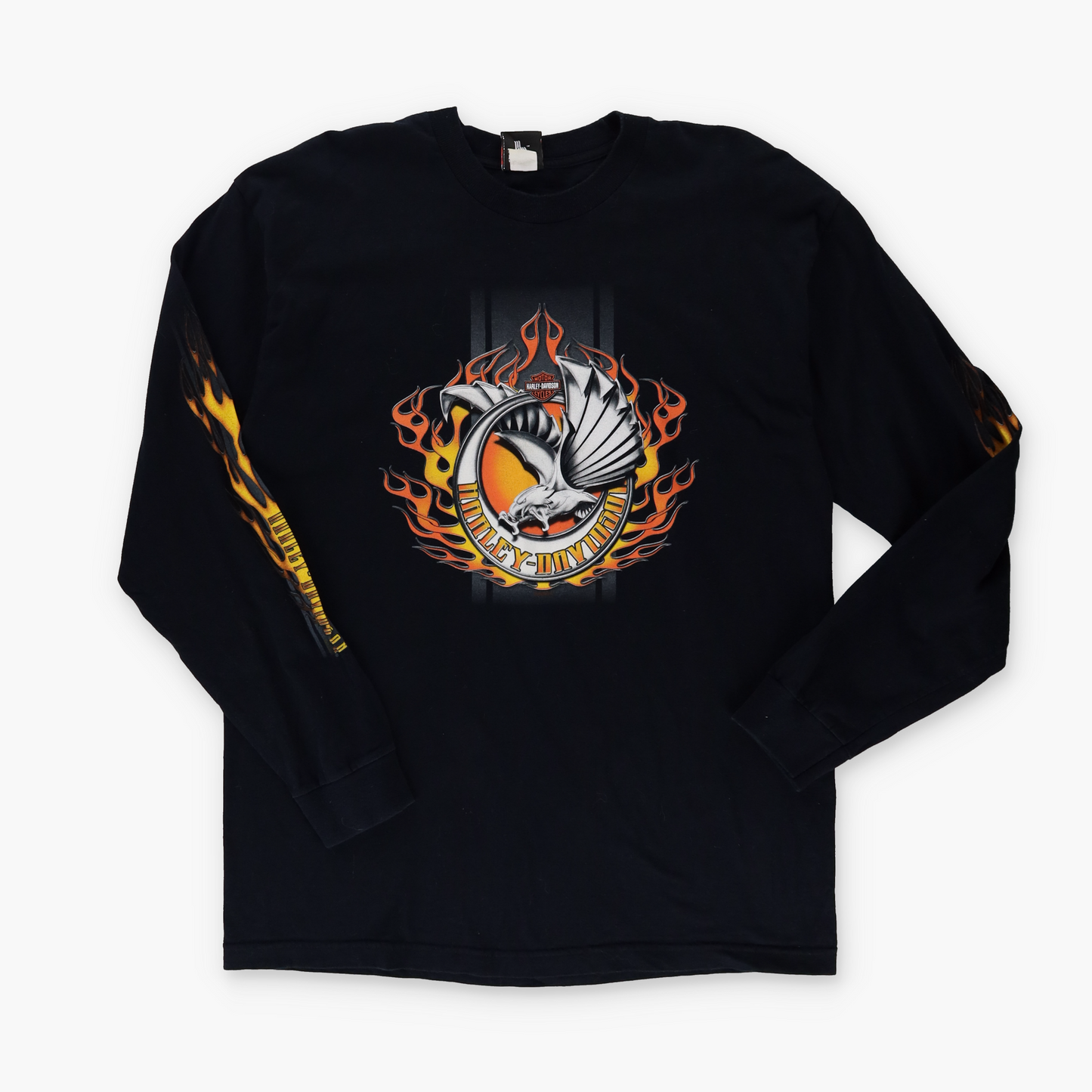 HARLEY DAVIDSON Y2K Flame Eagle USA Made Long Sleeve Motorcycle Tee (XL)