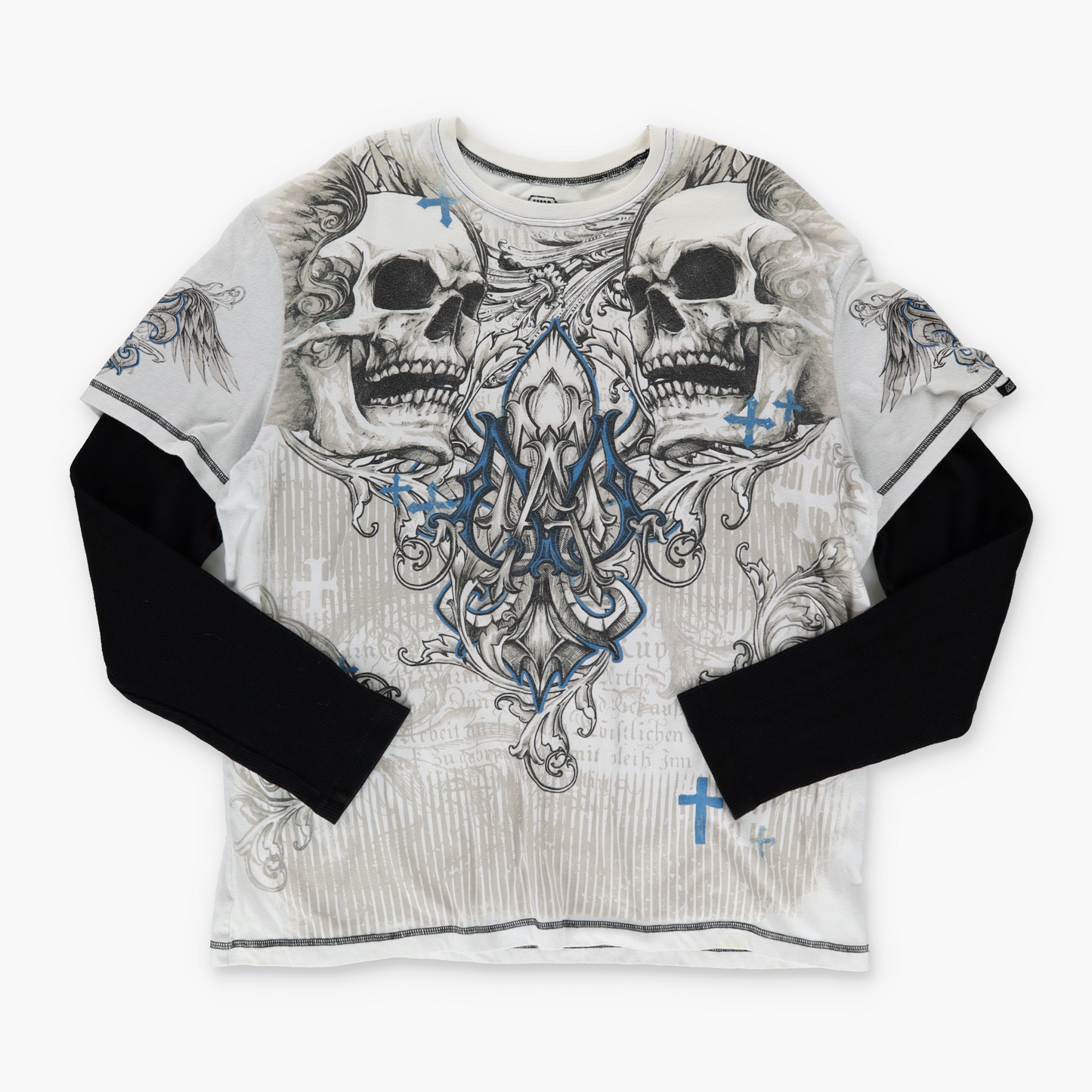ELITE MMA Y2K Skull Cross Gothic Long Sleeve Thermal Tee (XXL)