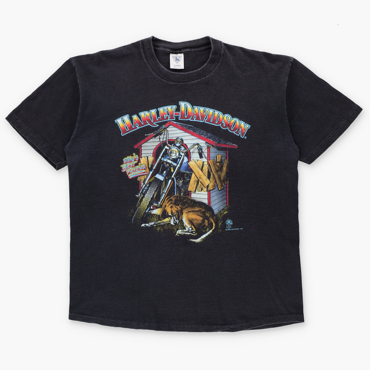 Harley Davidson Vintage 1988 "Man's Best Friend" Single Stitch Double Sided T-Shirt USA Made (XL)