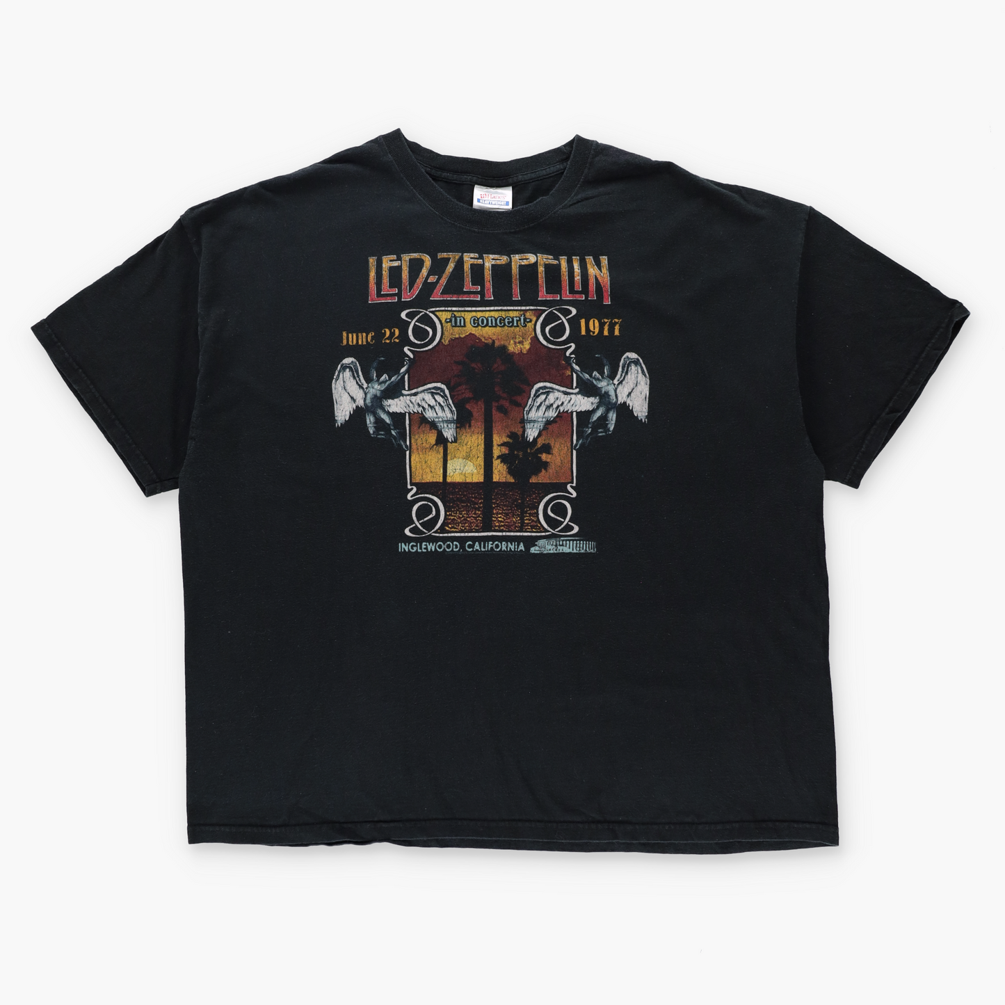Led Zeppelin In Concert Inglewood California HANES Black Retro Band Tee (XXXL)