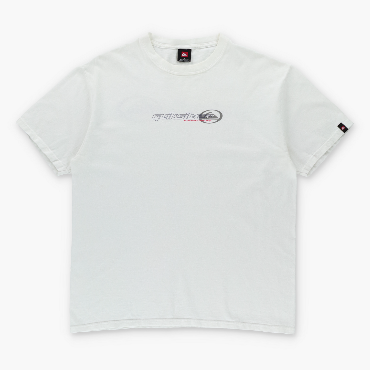 QUIKSILVER Boarding Company Double Sided Spell Out Logo Classic White Tee (L)