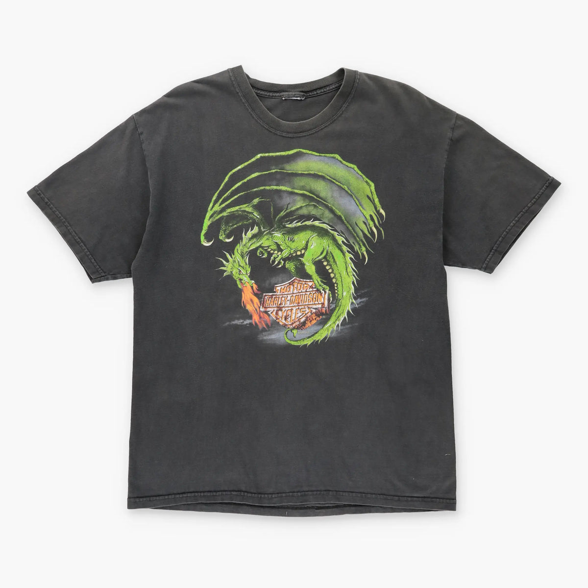 HARLEY DAVIDSON Y2K Dragon Fire Faded Motorcycle T-Shirt (L) - Vintage Sole Melbourne