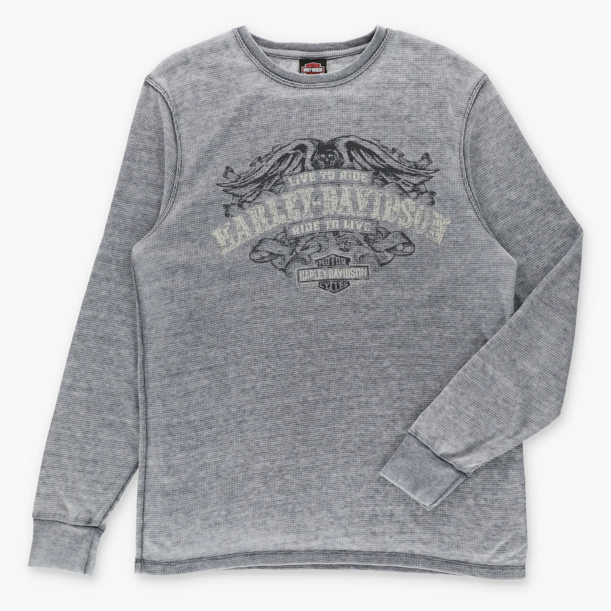 Vintage HARLEY DAVIDSON Alabama Grey Long Sleeve Waffle Thermal Tee (XL) Vintage Sole Melbourne