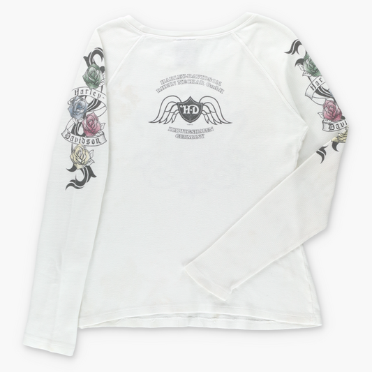 HARLEY DAVIDSON "True Love Forever" USA Made Thermal Long Sleeve Tee (Women's L) Vintage Sole Melbourne