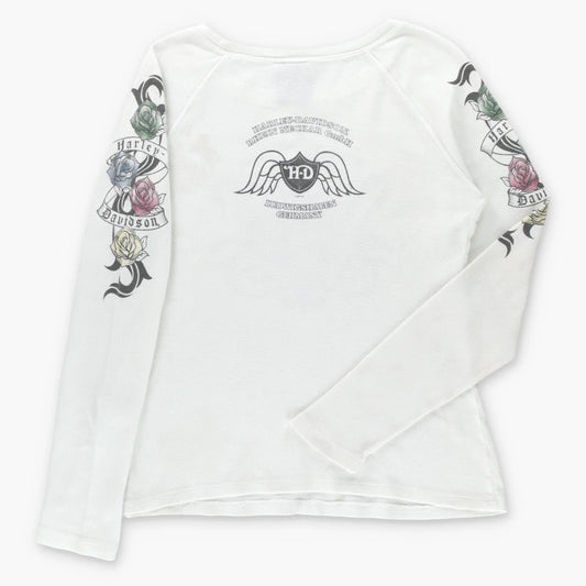 HARLEY DAVIDSON "True Love Forever" USA Made Thermal Long Sleeve Tee (Women's L) Vintage Sole Melbourne