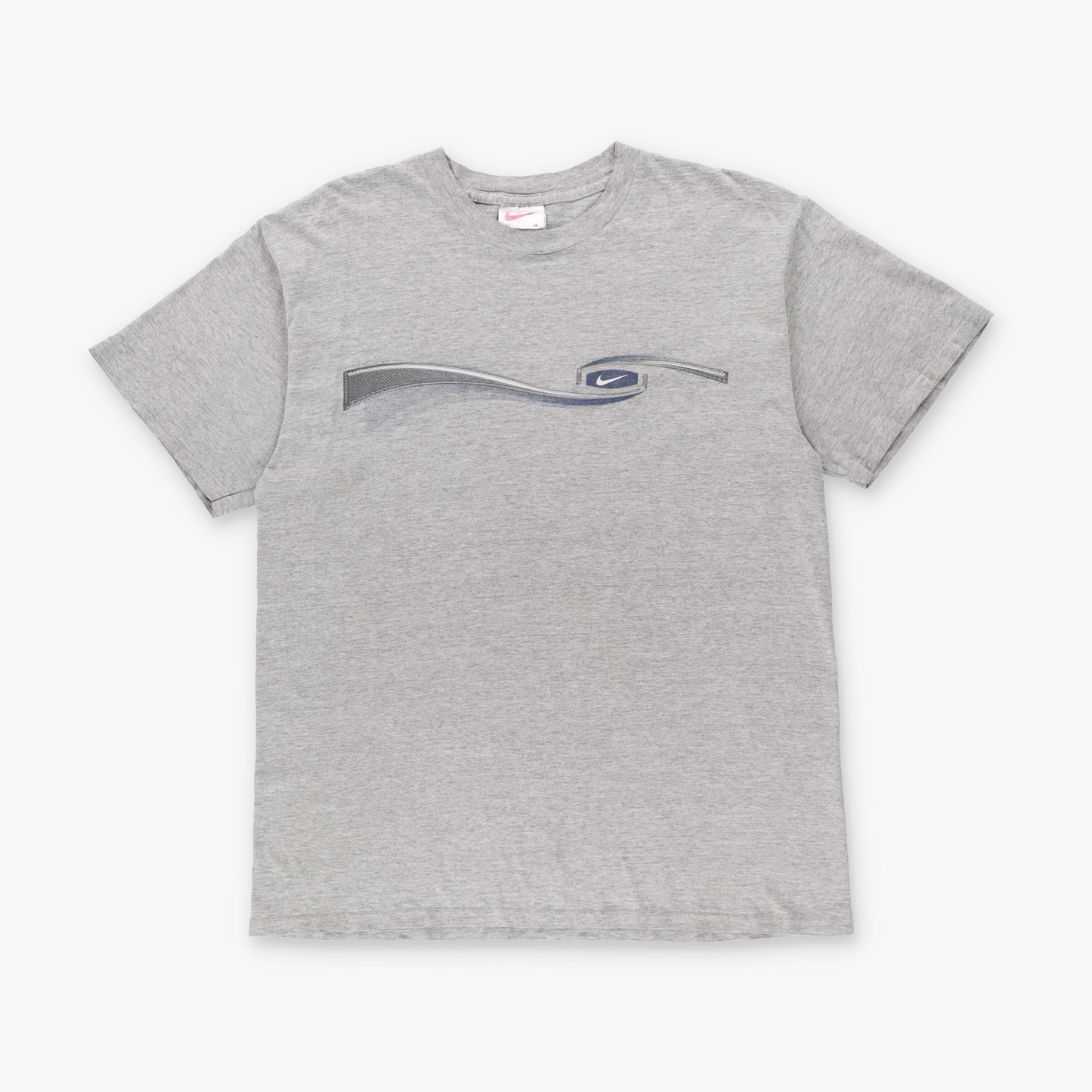 NIKE AIR Heather Grey & Blue Swoosh Logo Graphic T-Shirt (M)