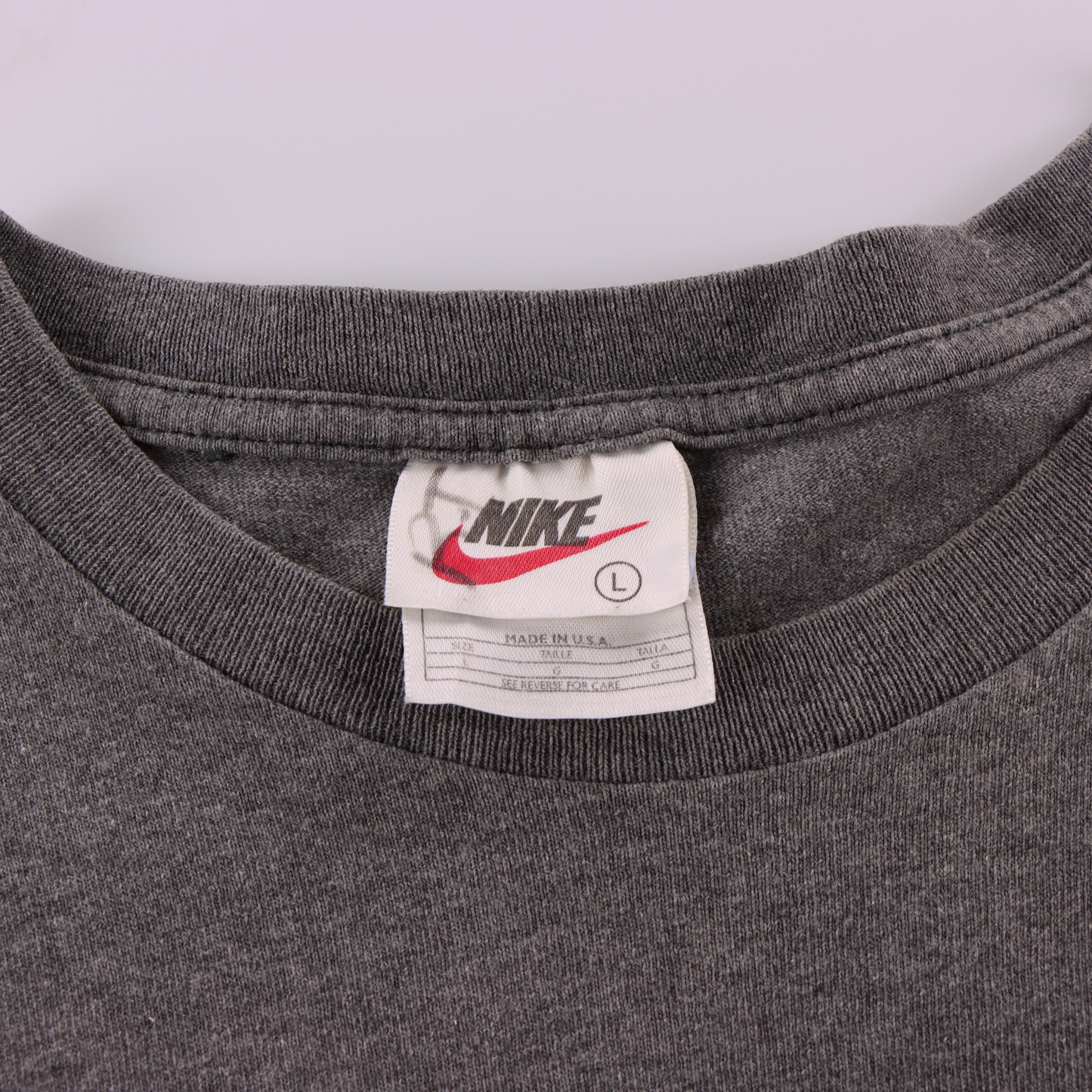 NIKE USA Made Dark Grey & Black Embroidered Swoosh Logo Tee (L)