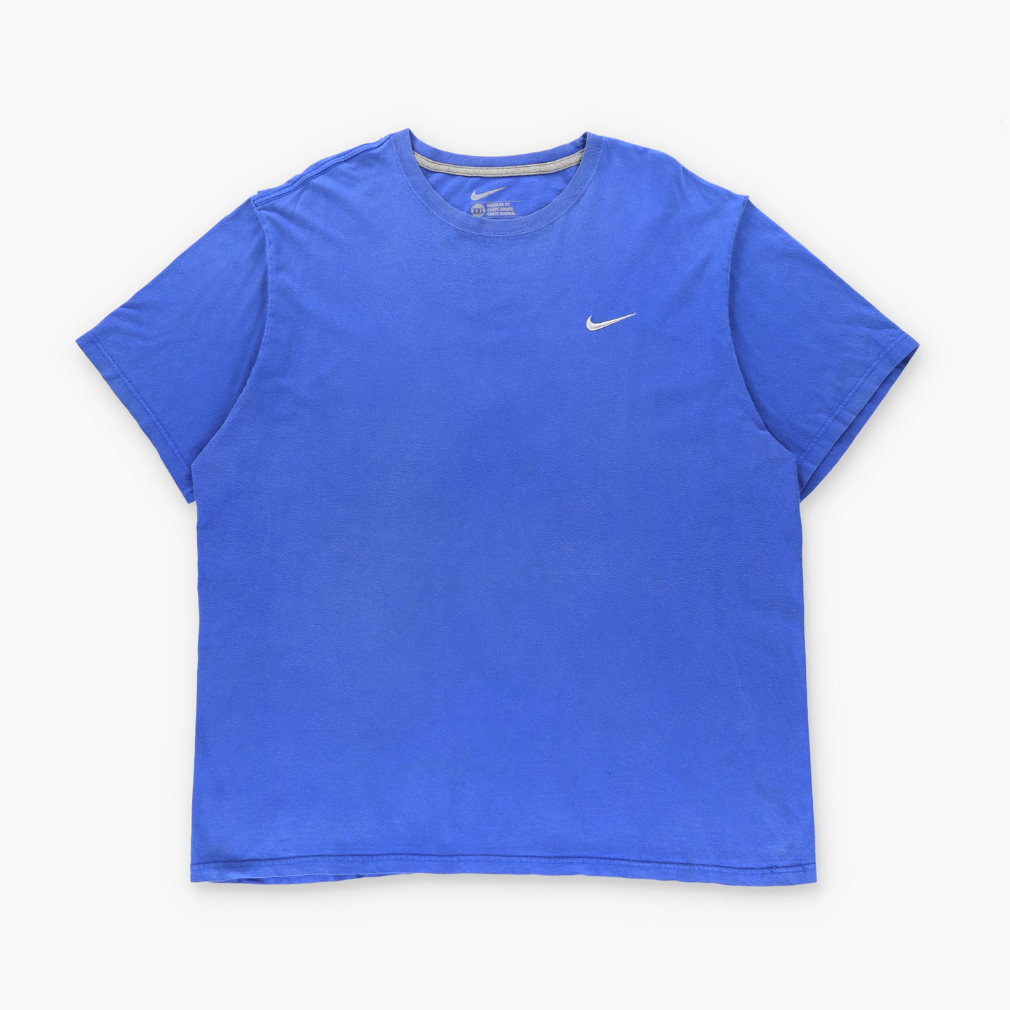 NIKE Blue & White Regular Fit Embroidered Swoosh Logo Tee (XXL)