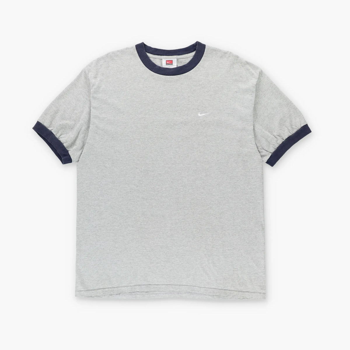 NIKE Light Grey & Navy Embroidered Swoosh Logo Ringer Tee (L-XL) Vintage Sole Melbourne
