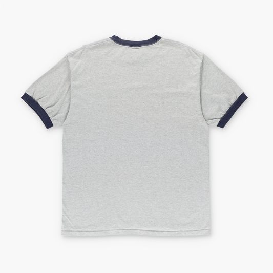 NIKE Light Grey & Navy Embroidered Swoosh Logo Ringer Tee (L-XL)