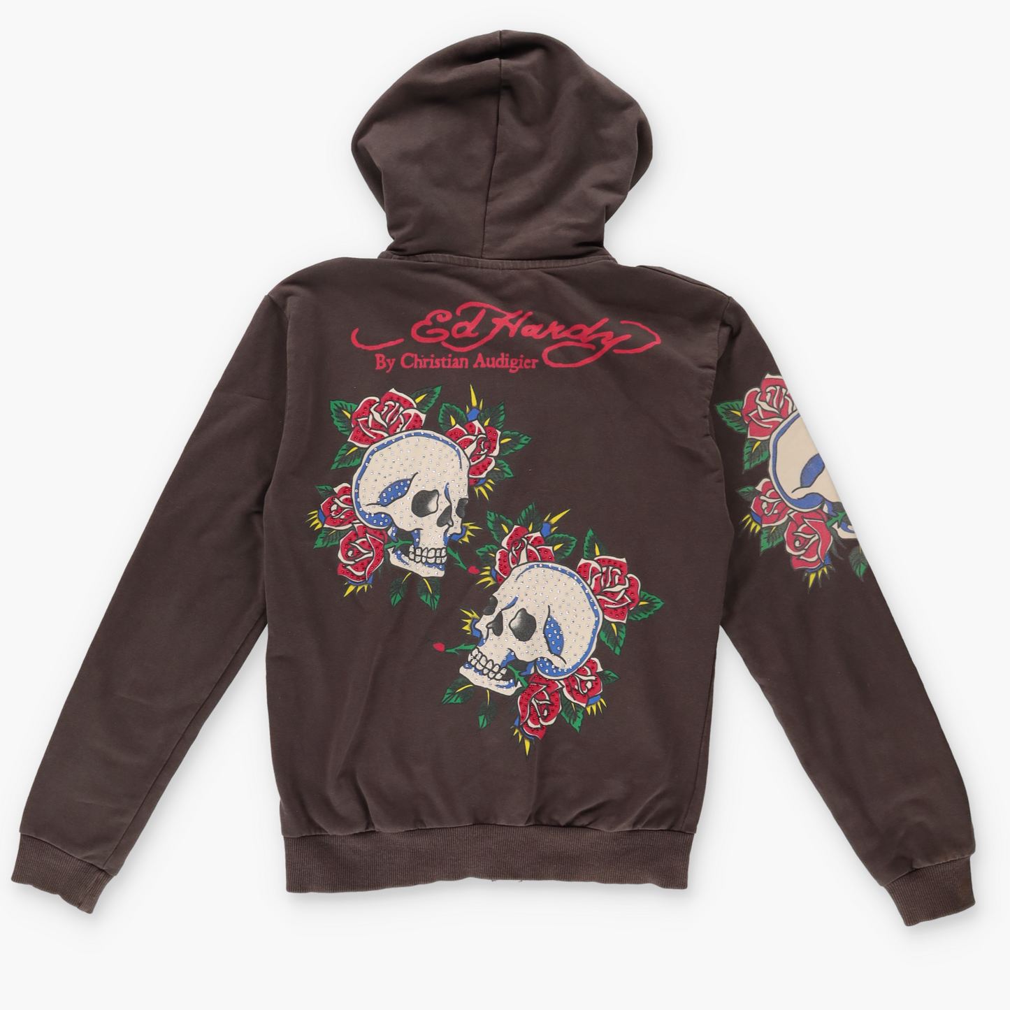 ED HARDY X CHRISTIAN AUDIGIER Y2K Bedazzled Skull Rose USA Made Jacket (XS)