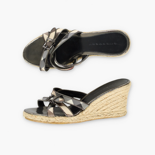 BURBERRY Nova Check Espadrille Wedged Heel Sandals (40)