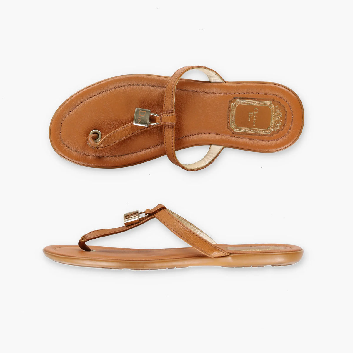 CHRISTIAN DIOR Lock Charm Leather Thongs Sandals (37) Vintage Sole Melbourne