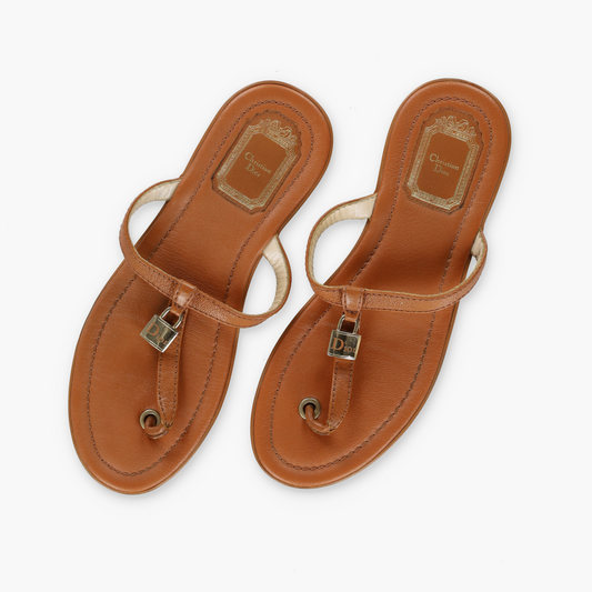 CHRISTIAN DIOR Lock Charm Leather Thongs Sandals (37)