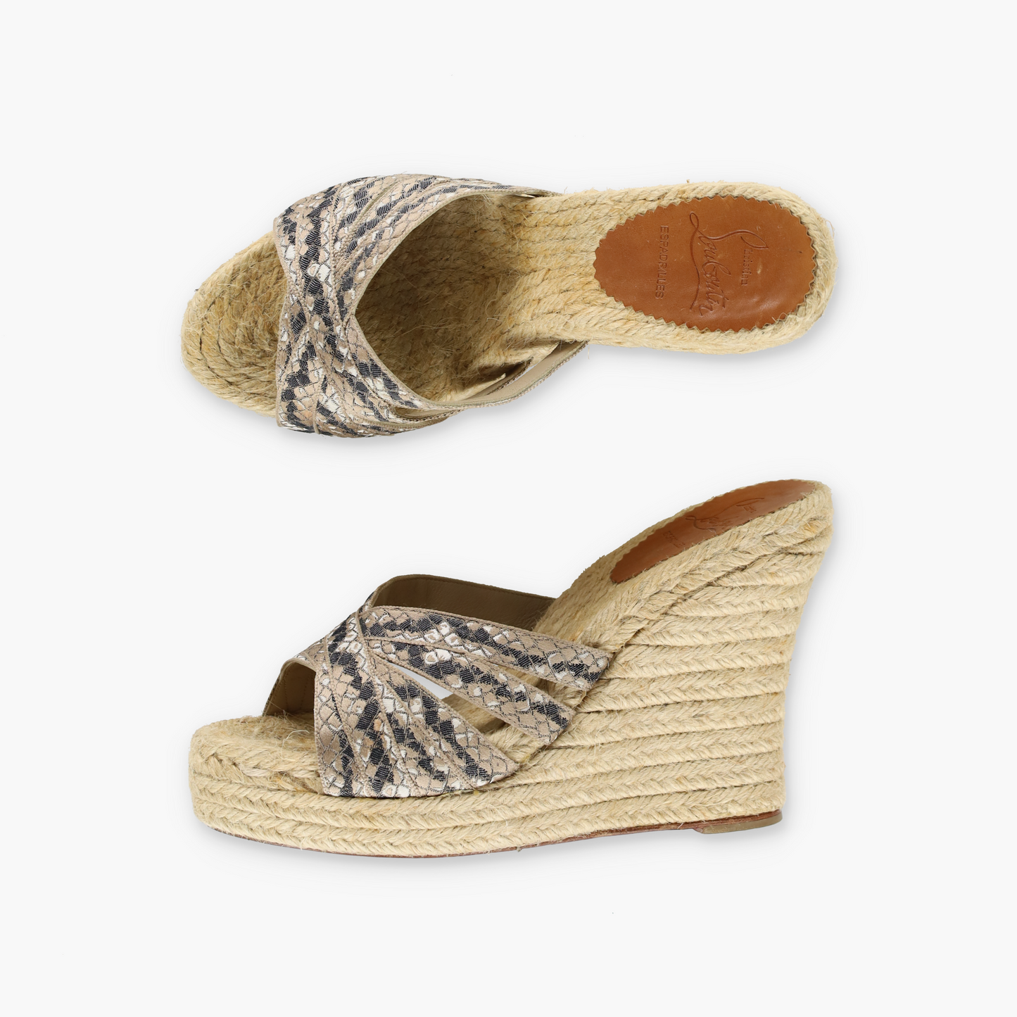 CHRISTIAN LOUBOUTIN 'Tiburon' Espadrilles Wedge Sandals (37)