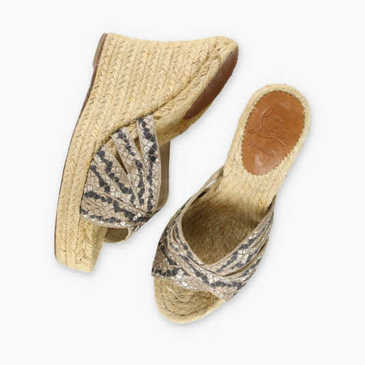 CHRISTIAN LOUBOUTIN 'Tiburon' Espadrilles Wedge Sandals (37) Vintage Sole Melbourne