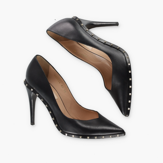 VALENTINO 'Rockstud' Black Leather Pointed Toe Heels (38)